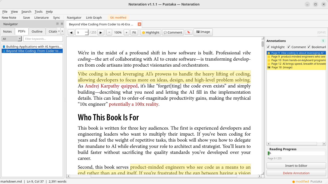PDF Viewer — highlight annotations, reading progress, and annotation panel